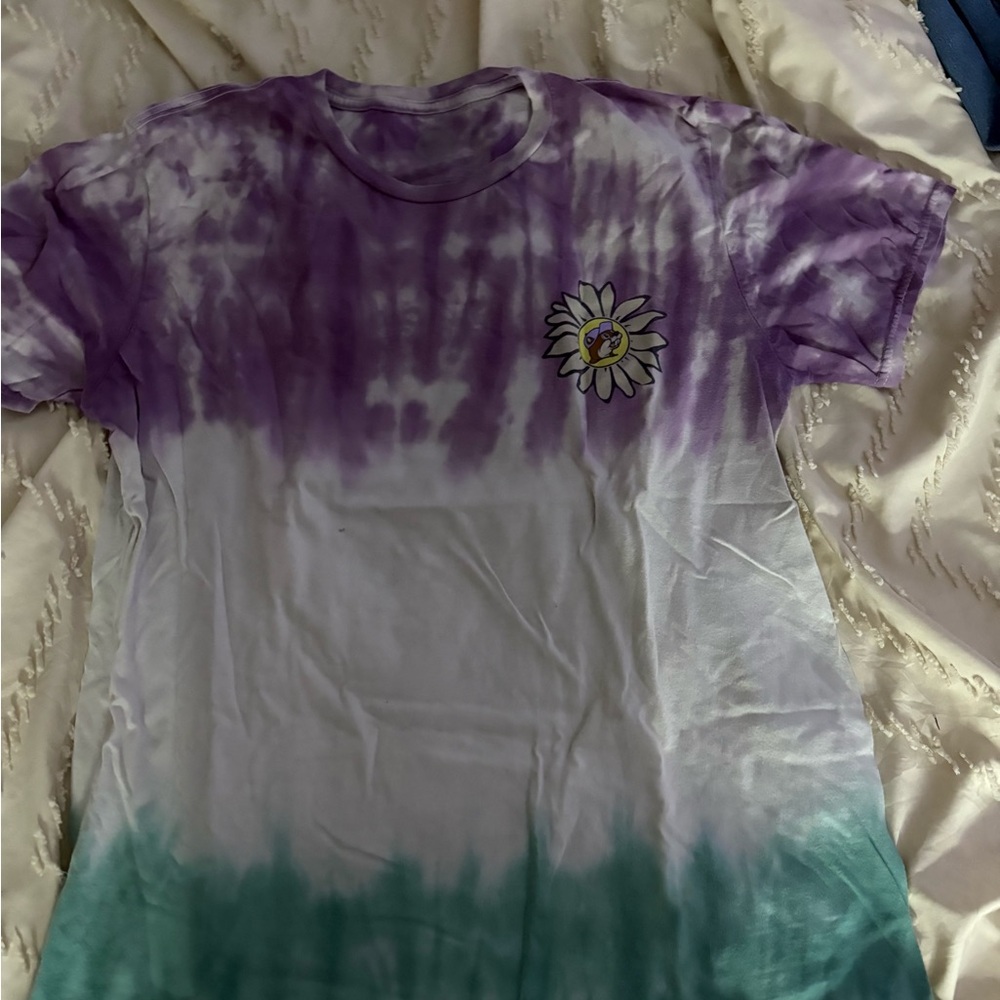 Kids Tie-Dye Shirt with Daisy Patch - Purple and Green
